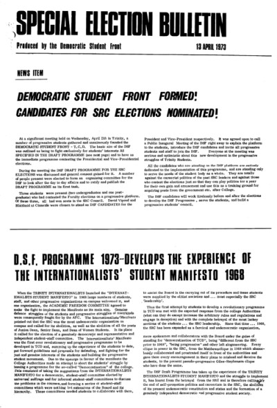 Special Election Bulletin, 13th April 1973