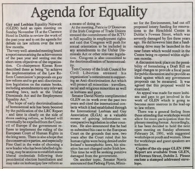 "Agenda for Equality", from Gay Community News, No. 25. December 1990.